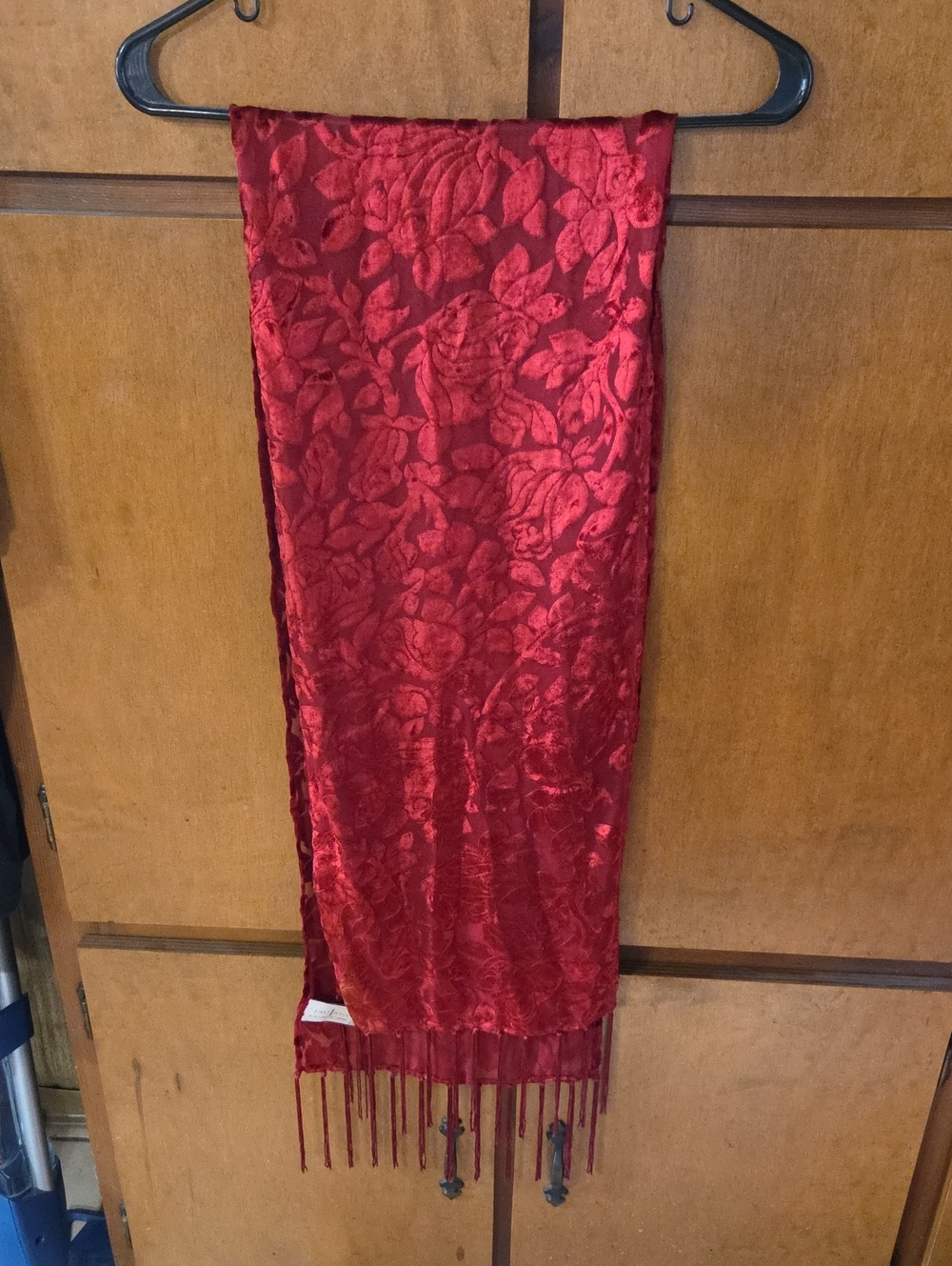Red Floral Jacquard Fringe Scarf - Women Accessories
